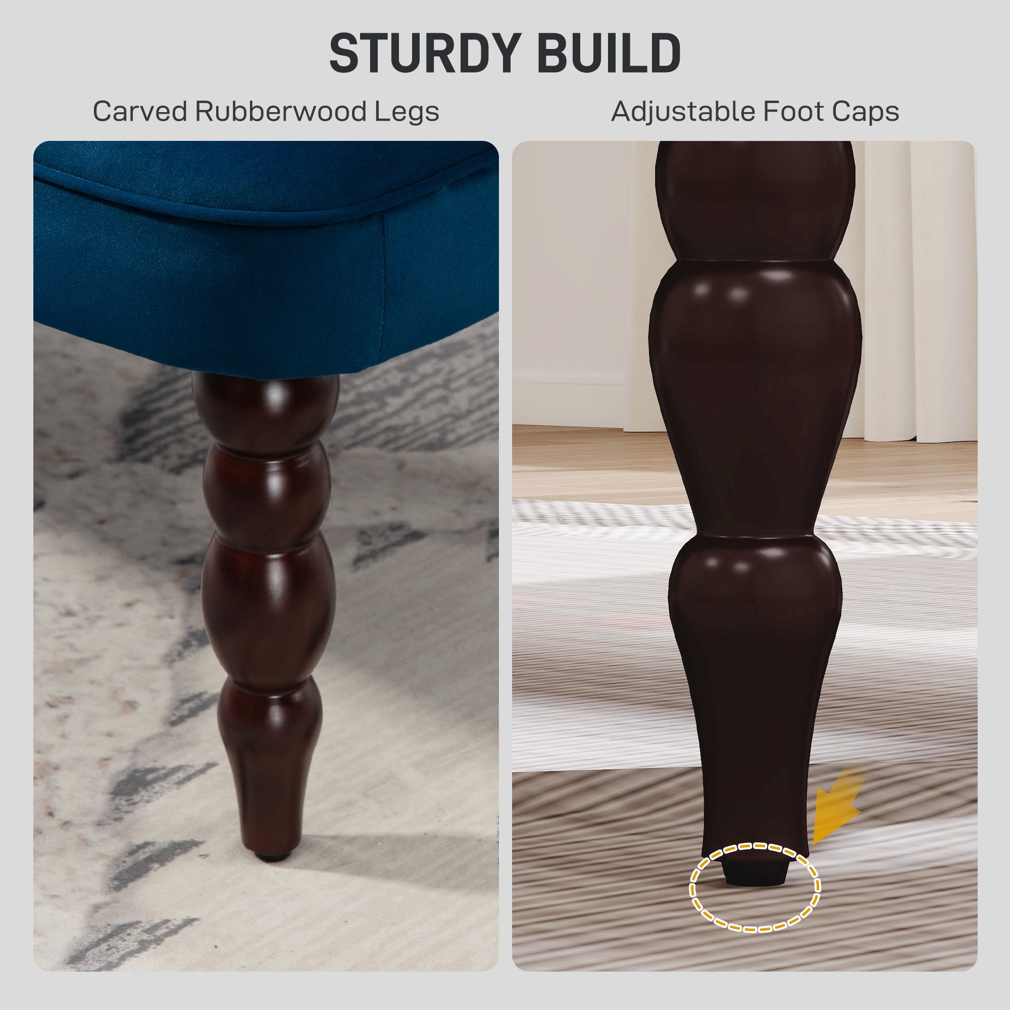 Kozy - Velvet 2 Seater Sofa, Button Tufted Wingback Loveseat with Rubber Wood Legs for Living Room, Bedroom, Dark Blue