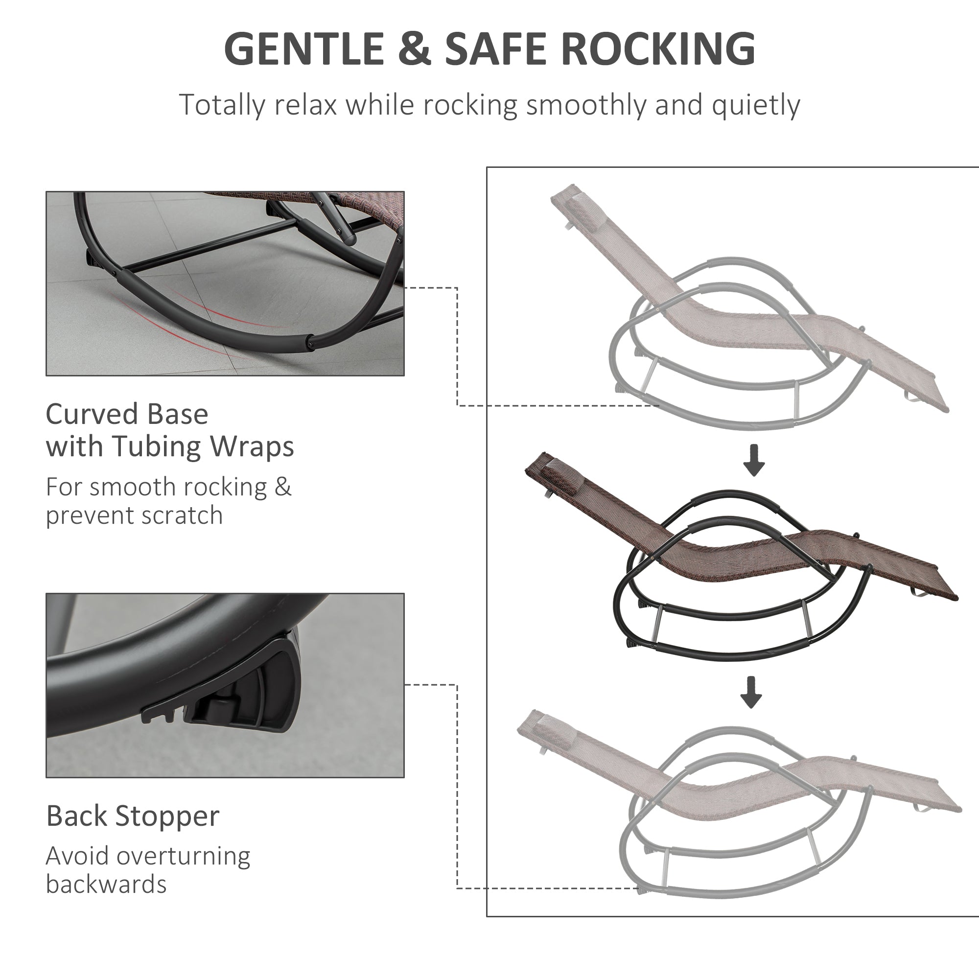 Kozy Zero Gravity Rocking Lounge Chair Rattan Effect Patio Rocking Chair w/ Removable Pillow Recliner Seat Breathable Texteline - Grey