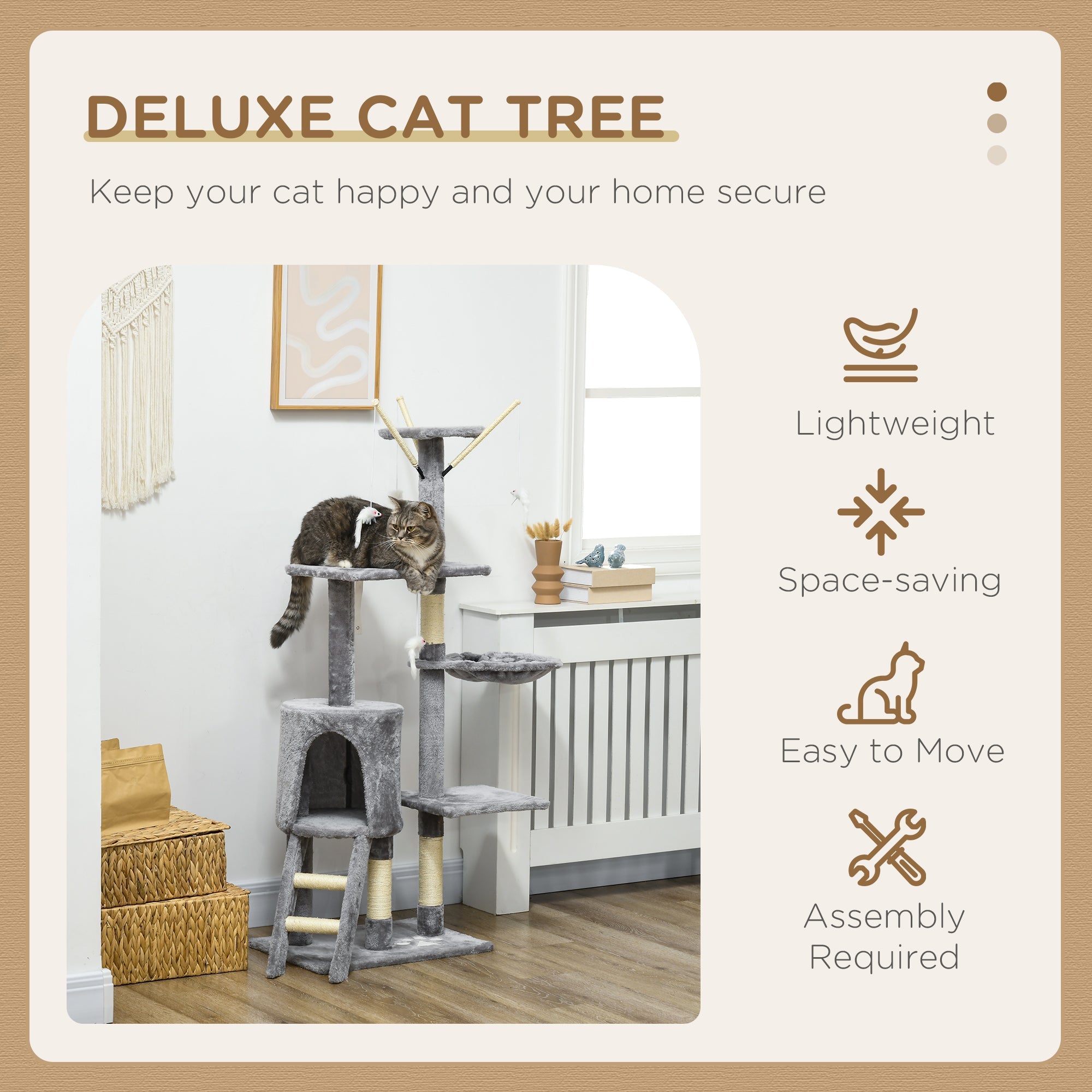 PawHut Cat Scratching Post, Cat Tree for Indoor Cats, Climbing Tower Scratcher with Ladder, Kitty Activity Centre, 135cm, Grey | Aosom UK