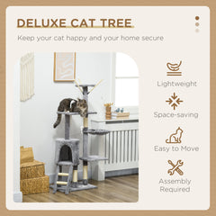 PawHut Cat Scratching Post, Cat Tree for Indoor Cats, Climbing Tower Scratcher with Ladder, Kitty Activity Centre, 135cm, Grey | Aosom UK
