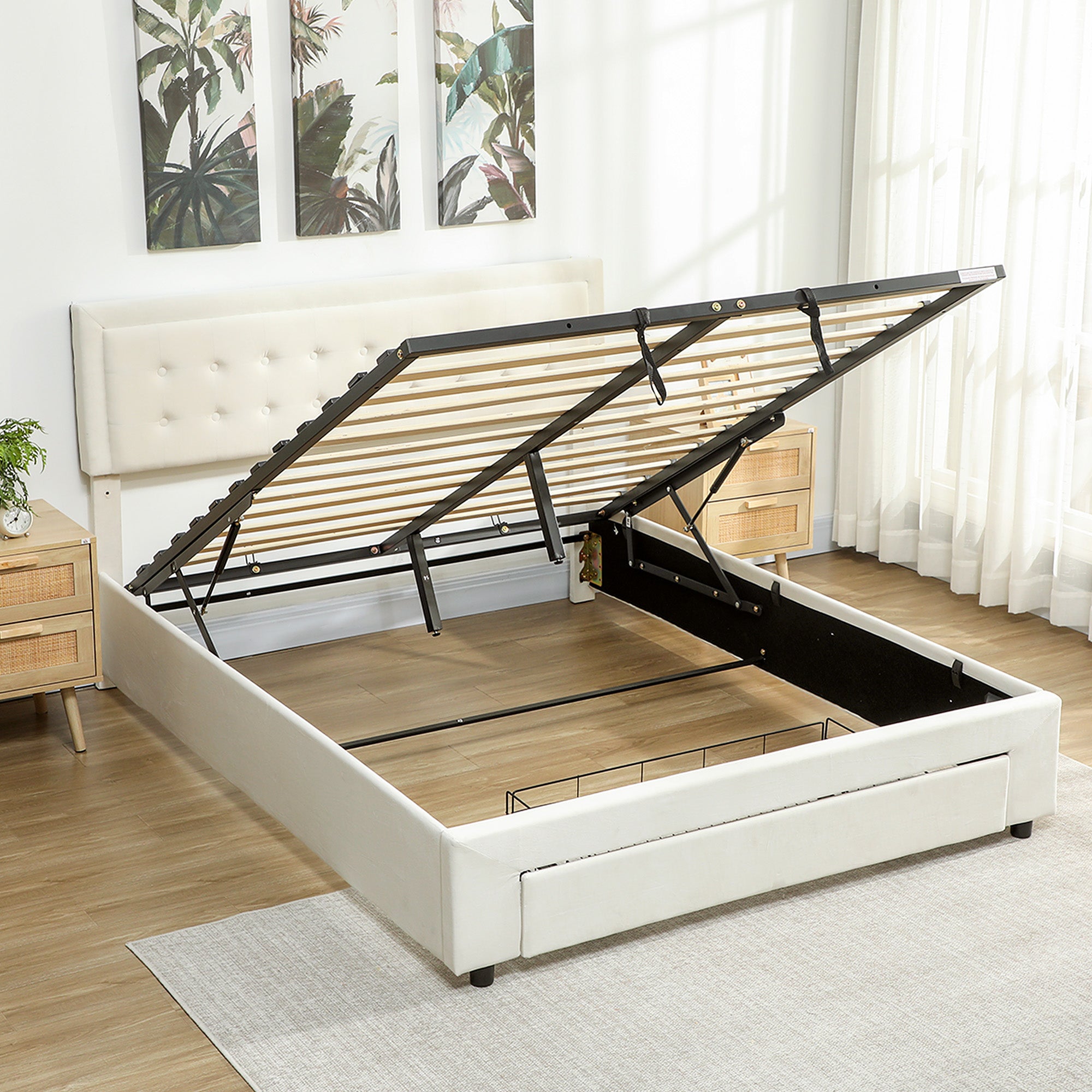 Kozy - King Size Ottoman Bed Frame, with Front Drawer - Cream