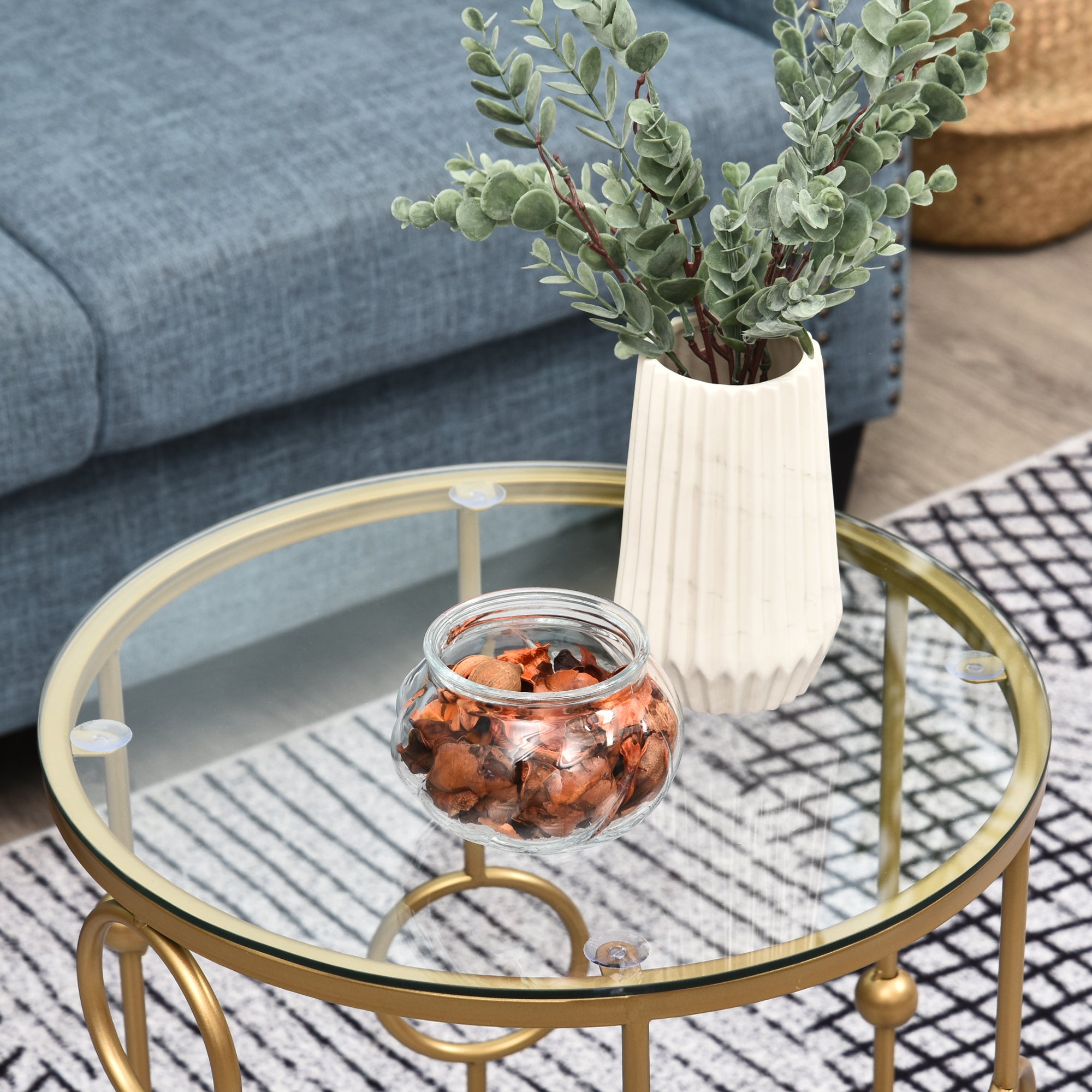 Kozy Nesting Round Coffee Table Set of 2 - Gold Tone
