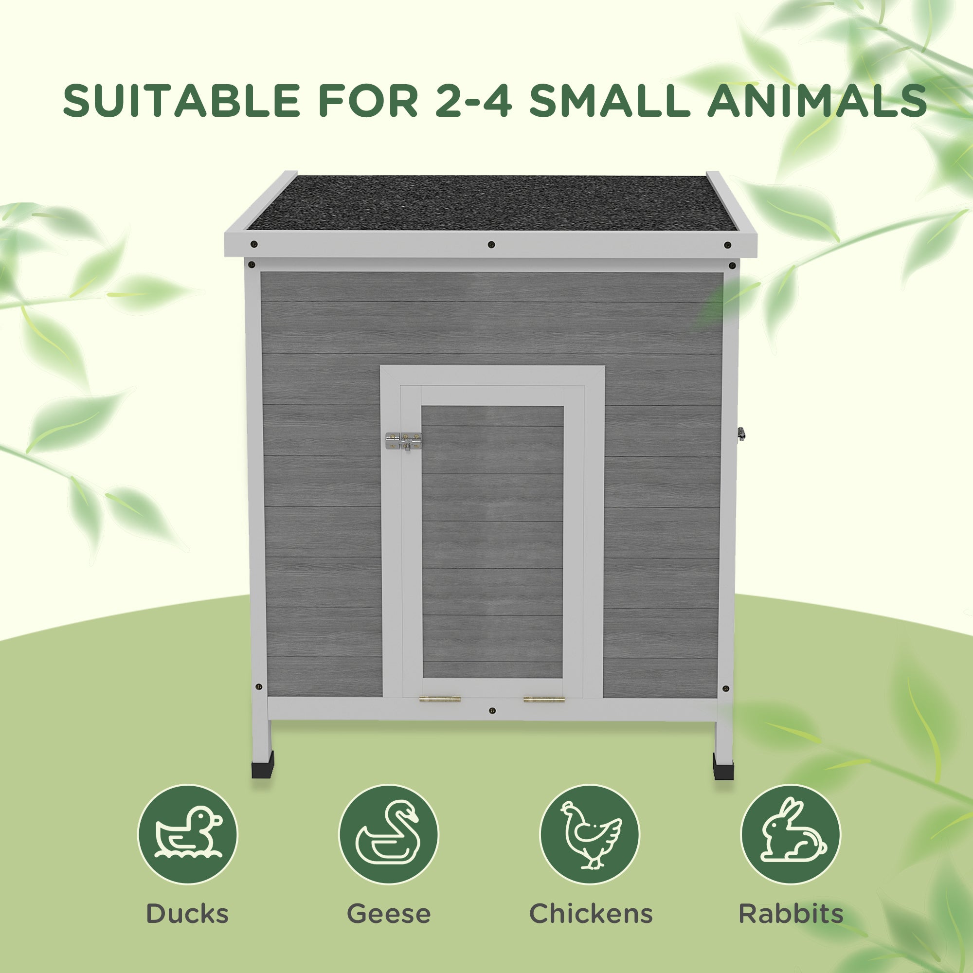 Kozy - Wooden Duck House with Ramp, Double Doors, Openable Asphalt Roof, Ventilation Holes, Removable Base, Light Grey