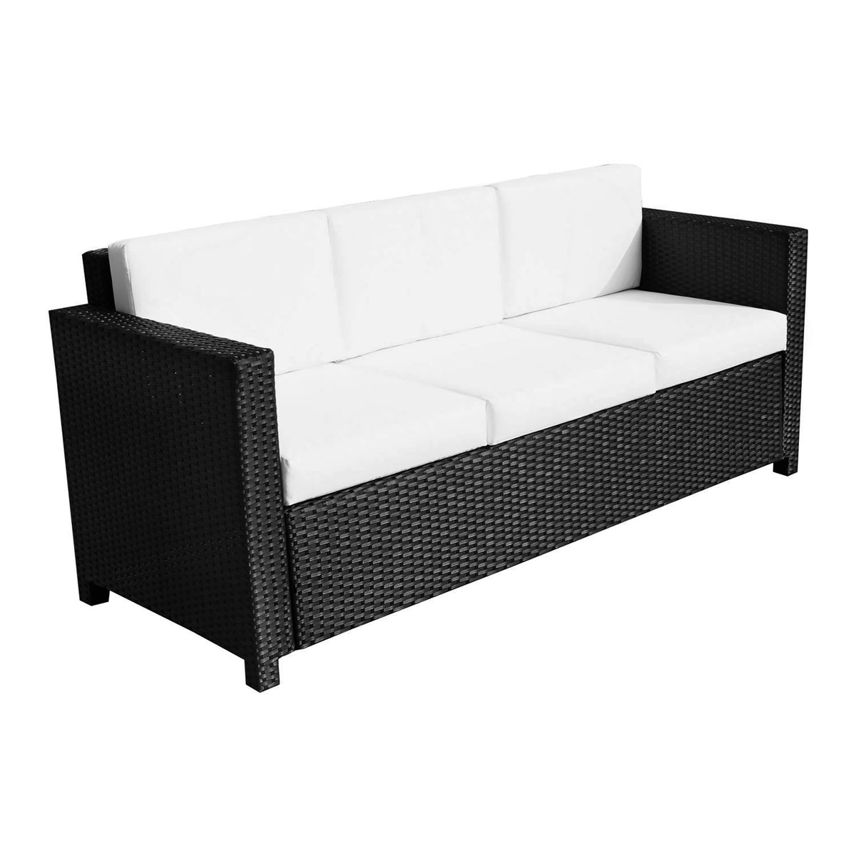 Kozy 3 Seater Rattan Sofa All-Weather Wicker Weave Metal Frame Chair with Fire Resistant Cushion, Black