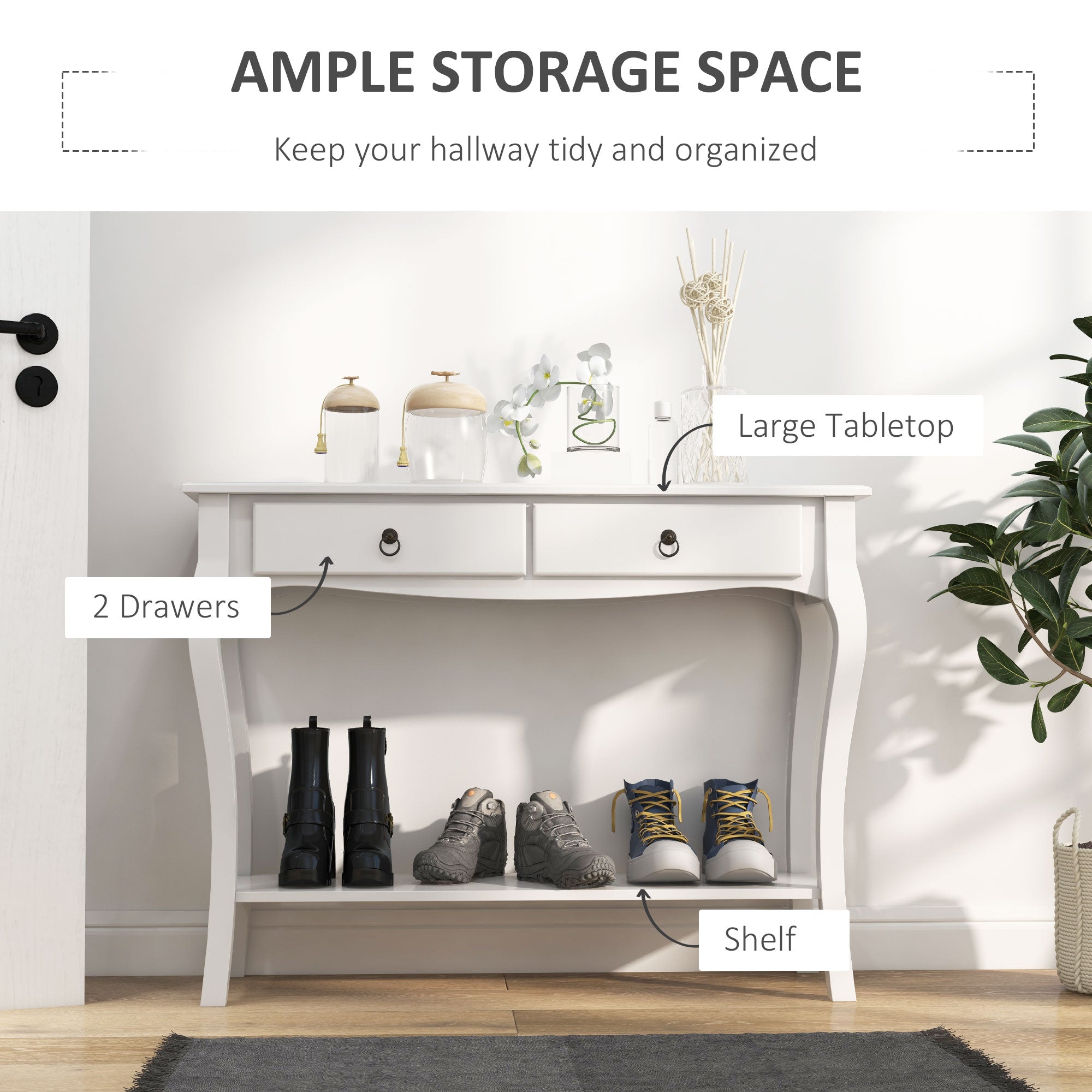 Kozy Console Table Modern Sofa Side Desk with Storage Shelves Drawers for Living Room Entryway Bedroom Ivory White