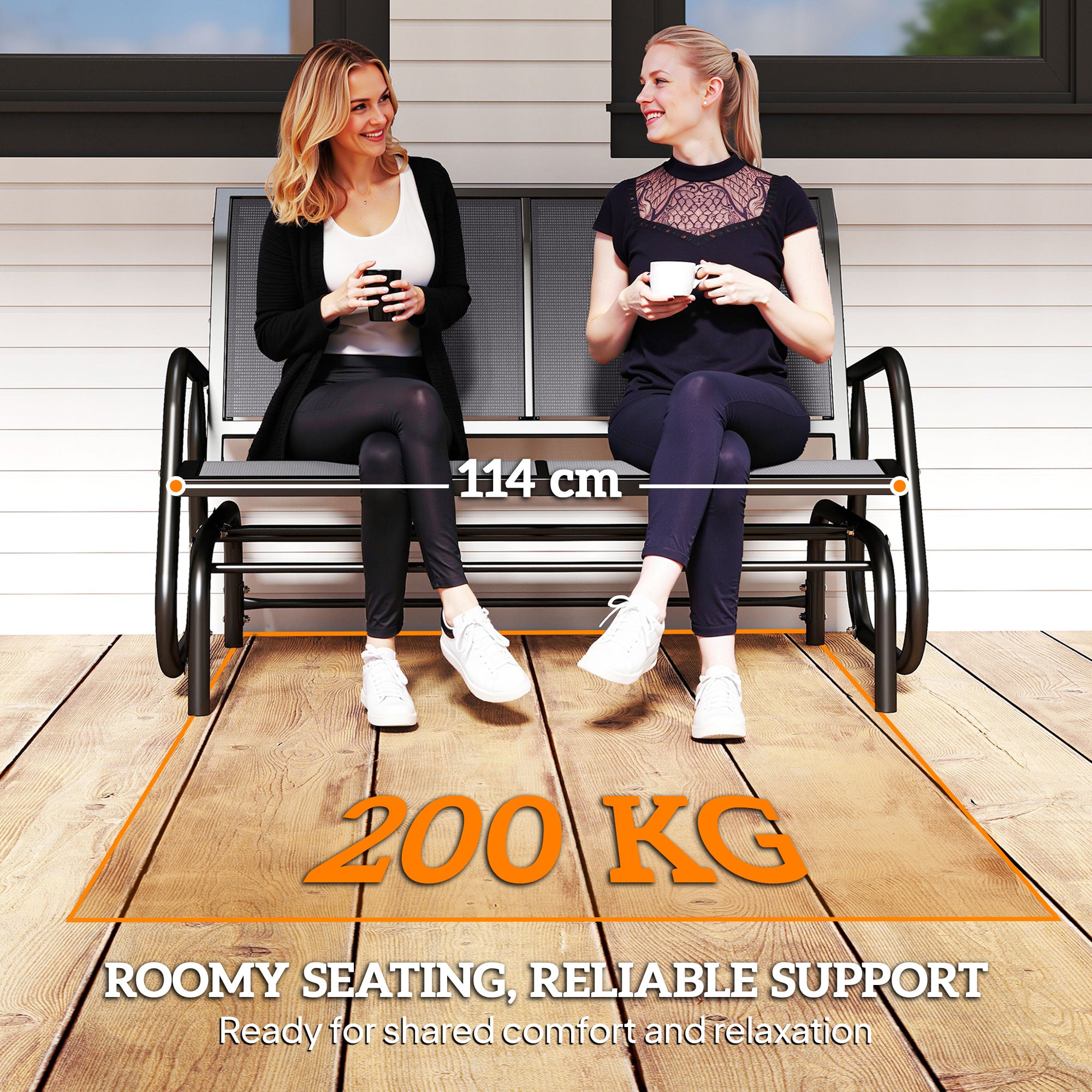 Kozy 2-Person Outdoor Glider Bench Patio Double Swing Gliding Chair Loveseat w/Power Coated Steel Frame for Garden Patio Porch, Grey