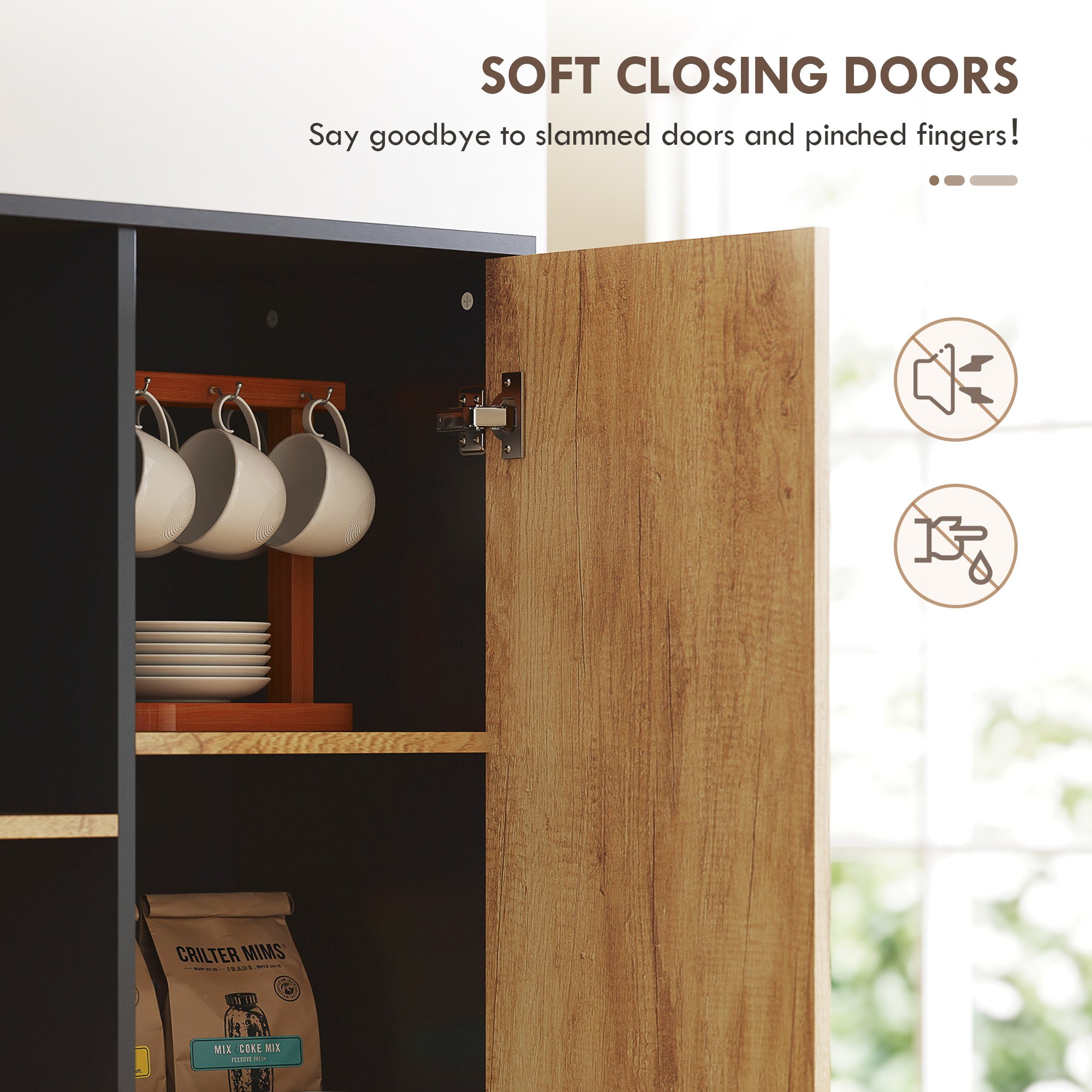 Kozy Tall Kitchen Cupboard, Freestanding Kitchen Pantry Cabinet with Adjustable Shelves, Drawers and Soft Close Door, 160cm