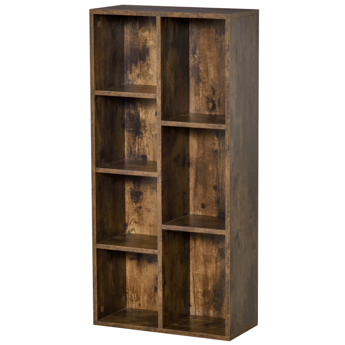 Kozy Seven-Cube Bookcase - Rustic Brown Wood Effect