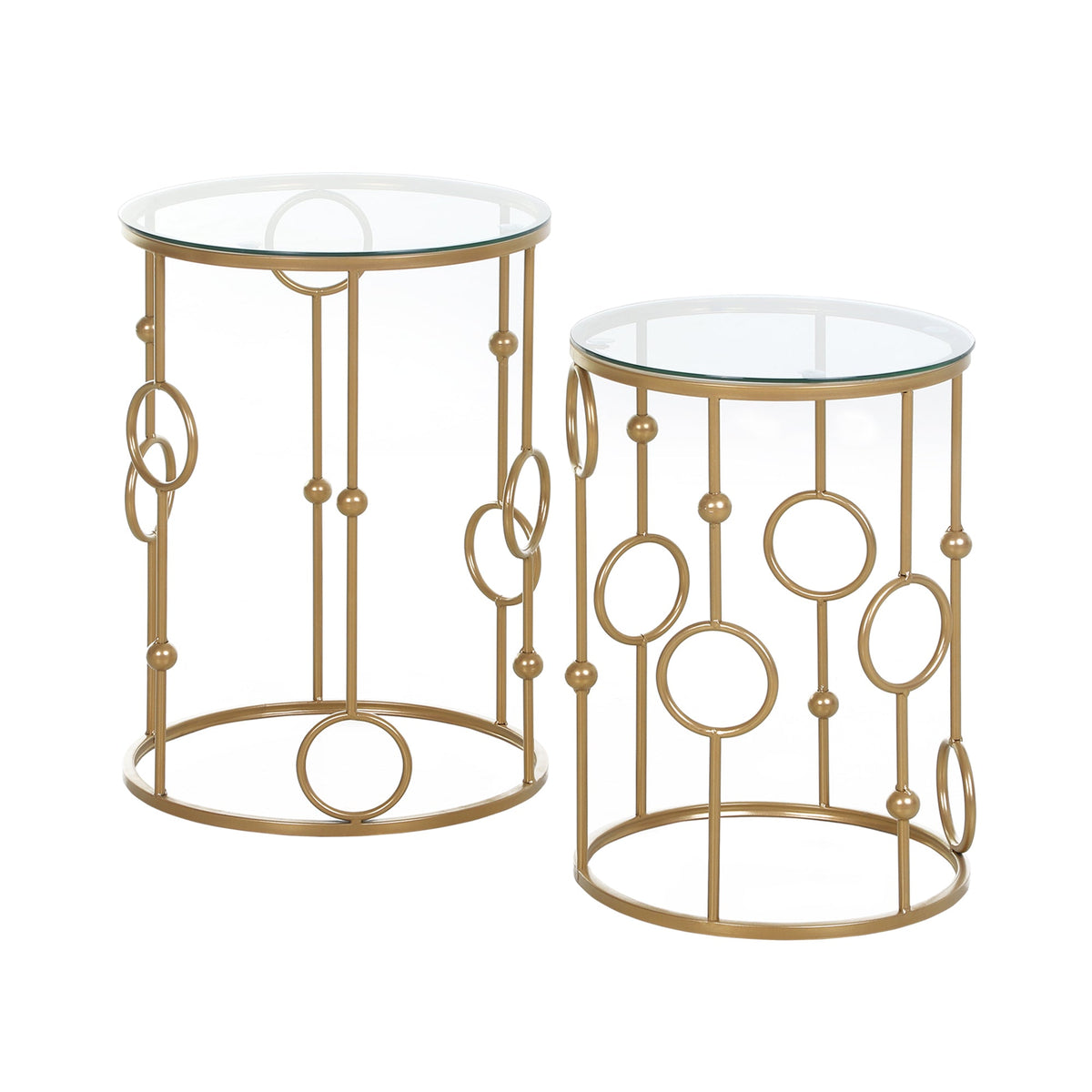 HOMCOM Round Coffee Tables Set of 2, Gold Nest of Tables with Tempered Glass Top, Steel Frame for Living Room, Gold