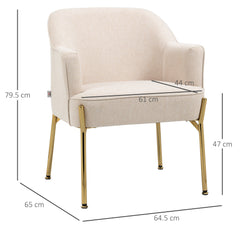 HOMCOM Fabric Accent Chair, Modern Armchair with Metal Legs for Living Room, Bedroom, Home Office, White
