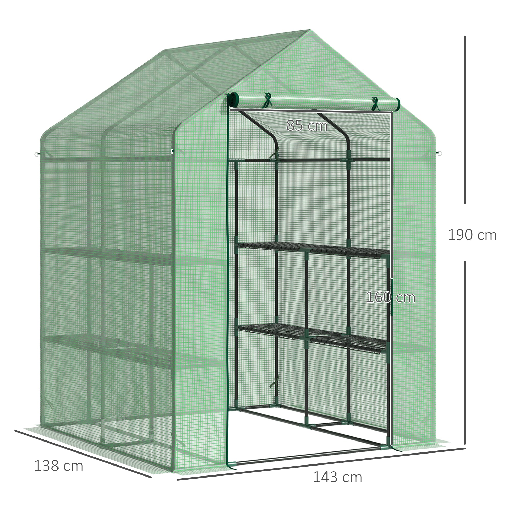 Kozy Walk in Greenhouse with Shelves Steeple Green House for Garden Grow House Removable Cover 143x138x190cm, Green