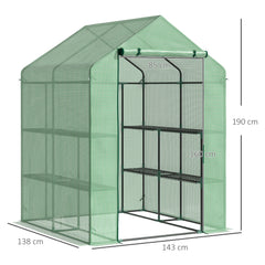 Kozy Walk in Greenhouse with Shelves Steeple Green House for Garden Grow House Removable Cover 143x138x190cm, Green