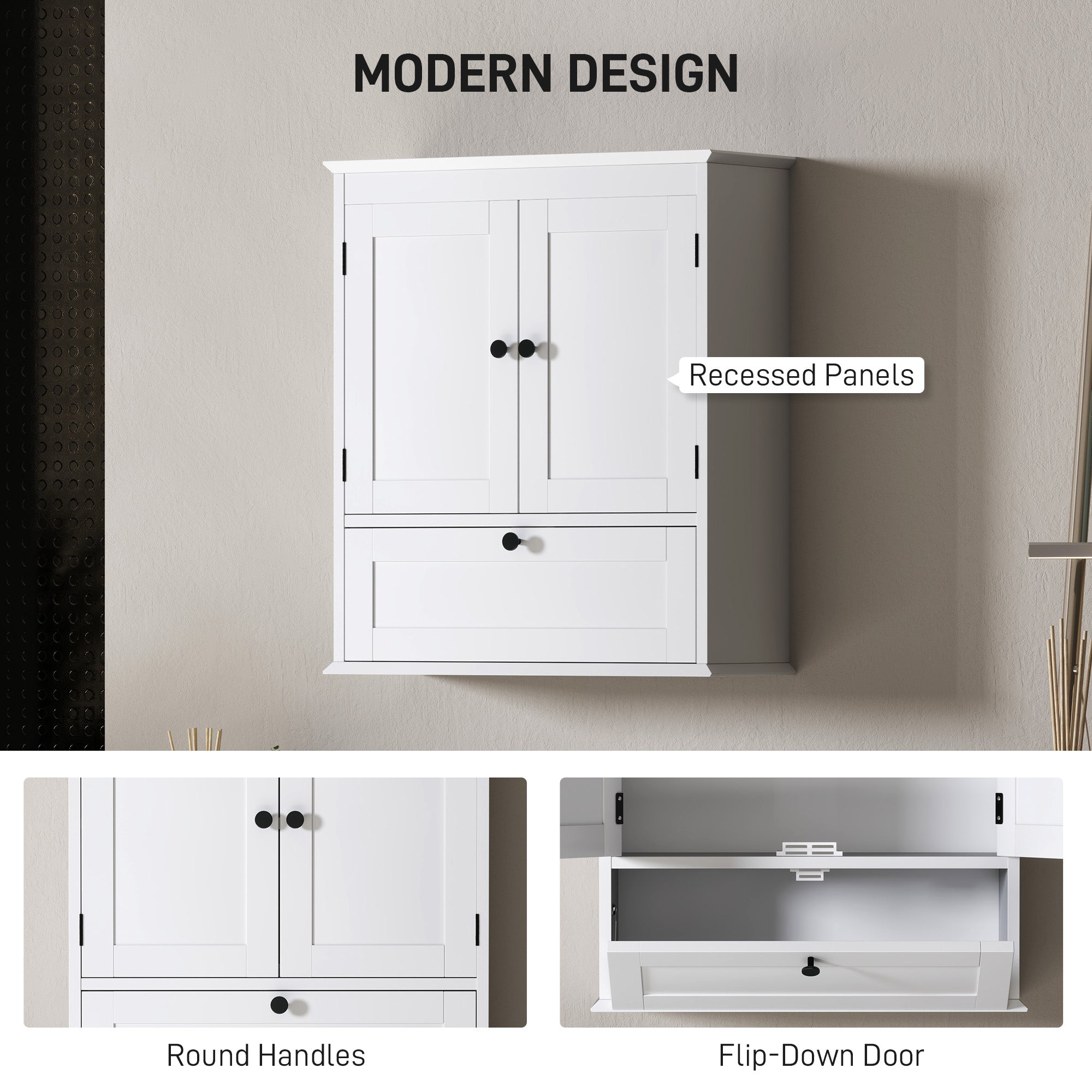 Kozy - Bathroom Wall Cabinet with Adjustable Shelf and Recessed Doors, White