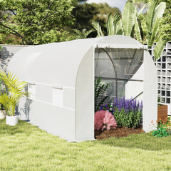 Kozy 4.5 x 2 x 2 m Polytunnel Greenhouse, Walk-in Green House for Garden with Mesh Windows, Galvanised Steel Frame, White