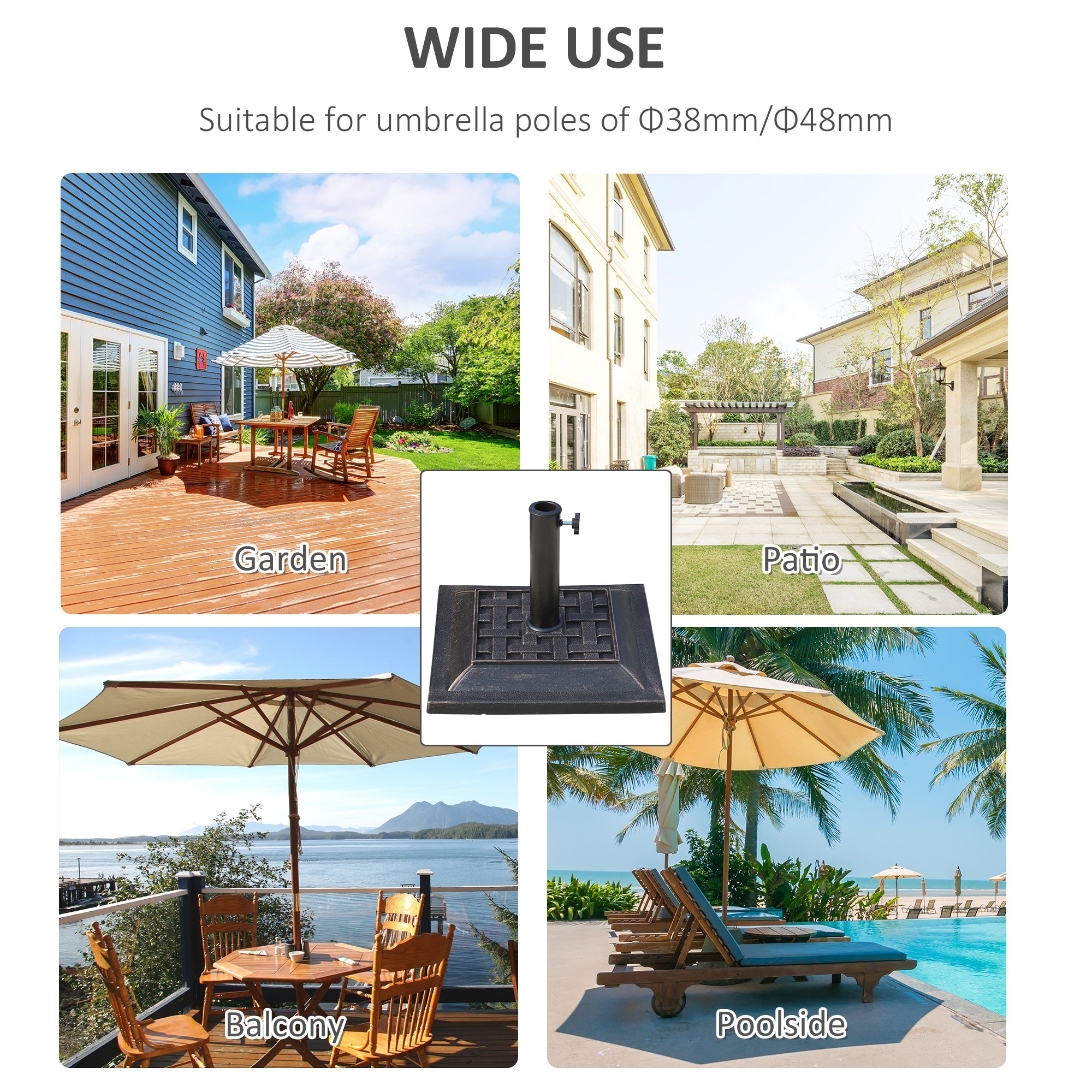 Kozy 9kg Square Garden Parasol Base Holder Resin Outdoor Market Umbrella Stand with Adjustable Coupler, Bronze