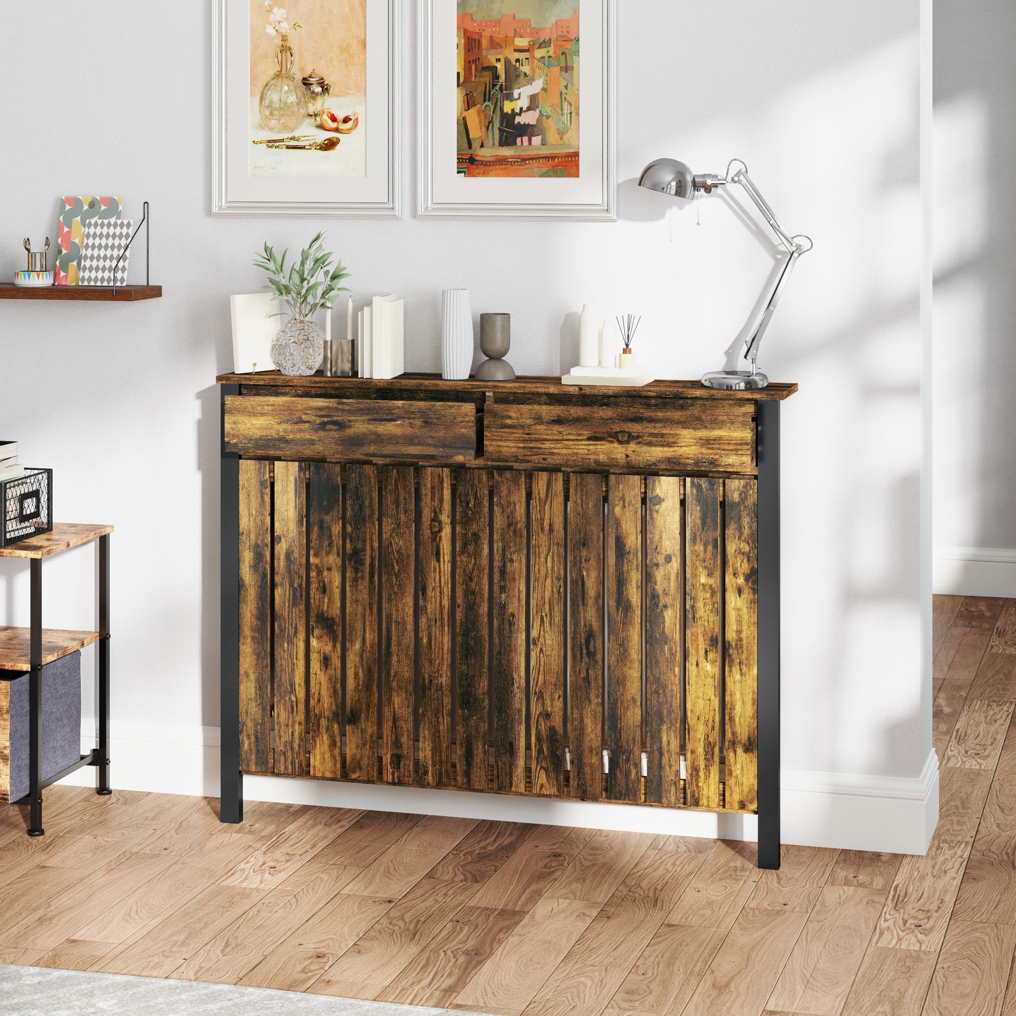 Kozy - 93 x 119cm Rustic-Look Radiator Cover - Brown/Black