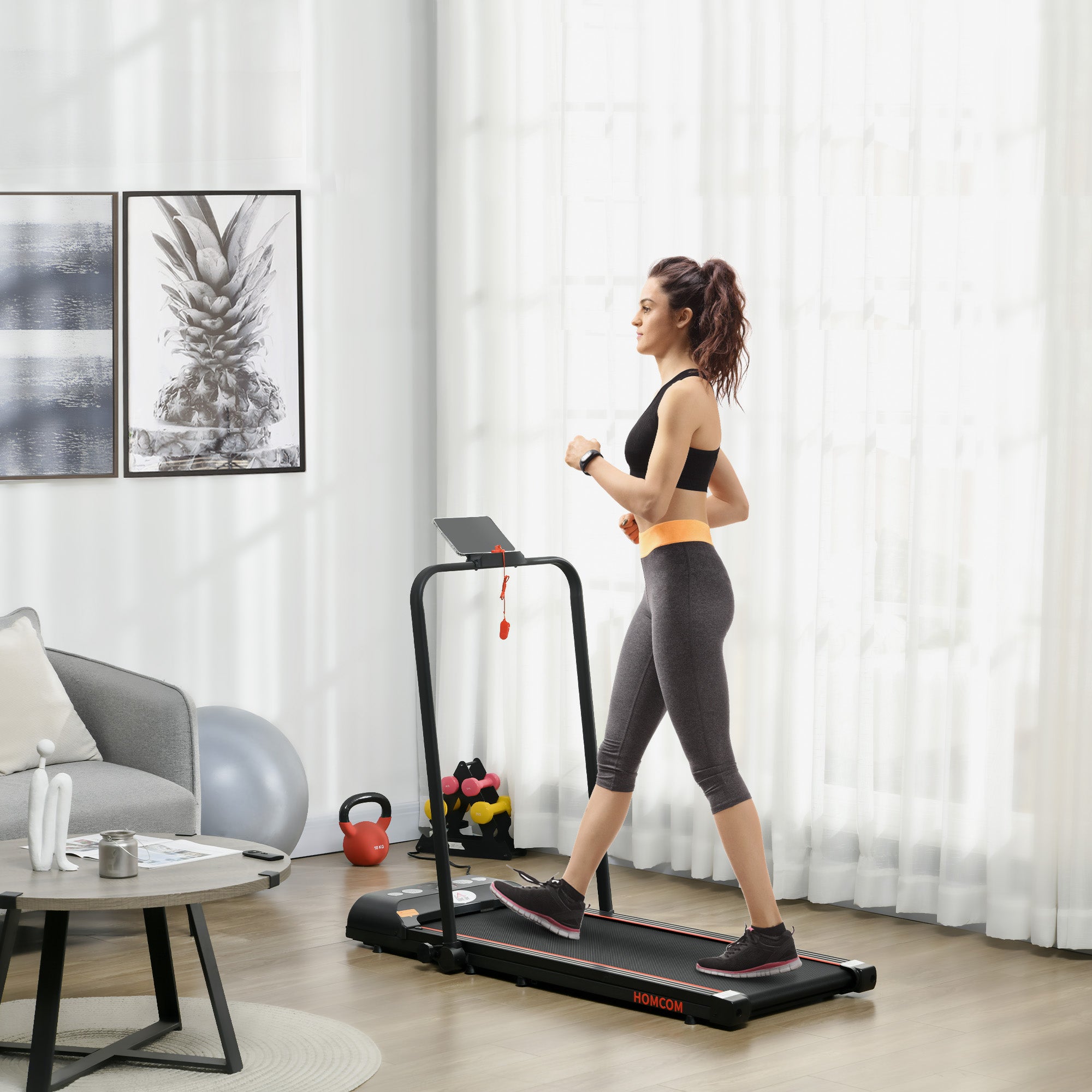 Kozy Foldable Walking Treadmill, with LED Display and Wheels, for Home, Office, Gym, Red