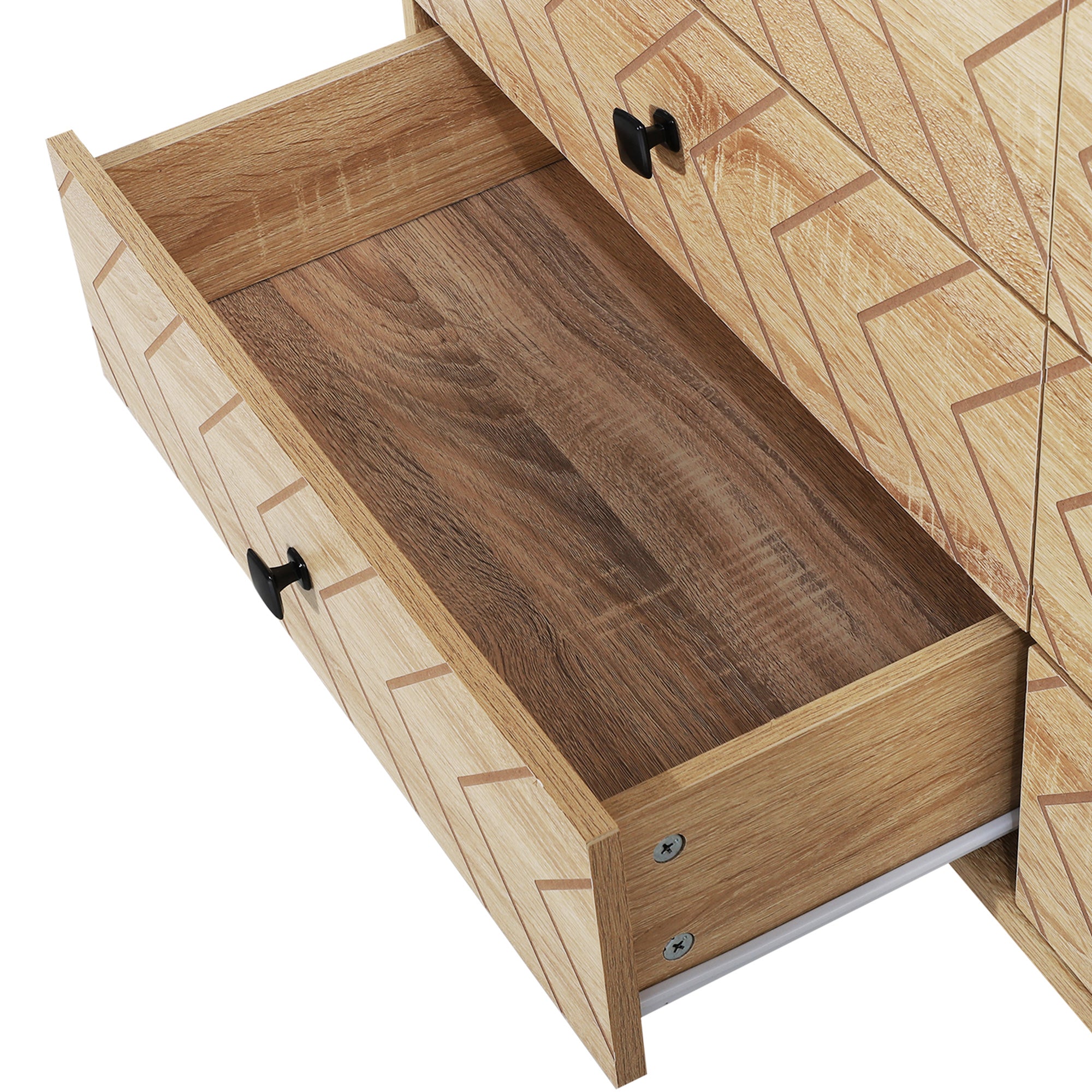 Kozy Bedroom Chest of Drawers, 6 Drawer Dresser, Sideboard Cabinet with Zigzag Design and Metal Base, Storage Drawer Unit, 120x71cm, Natural