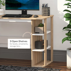 Kozy Computer Desk, Writing Desk with 3-Tier Storage Shelf, Work Table for Home Office, Study, Living Room, Oak and White