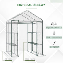 Kozy Walk in Greenhouse with 3-Tier 8 Shelves, Green House with Hemmed Cover, Roll-up Zipped Door, Steel Frame, 143 x 143 x 195cm