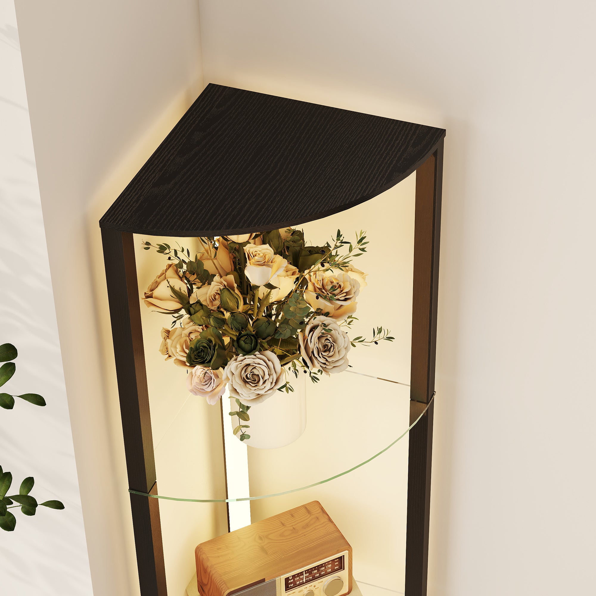 Kozy LED Floor Lamp with Shelves, Dimmable Standing Lamp with Foot Switch for Living Room, Bedroom, Black