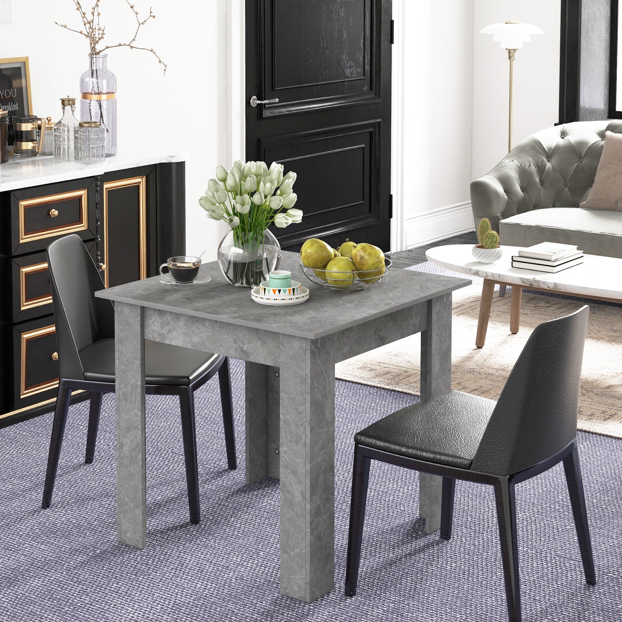 Kozy Square Dining Table, Modern Small Dining Table with Faux Cement Effect, Space Saving, Non-slip Foot Pads, Cement Grey