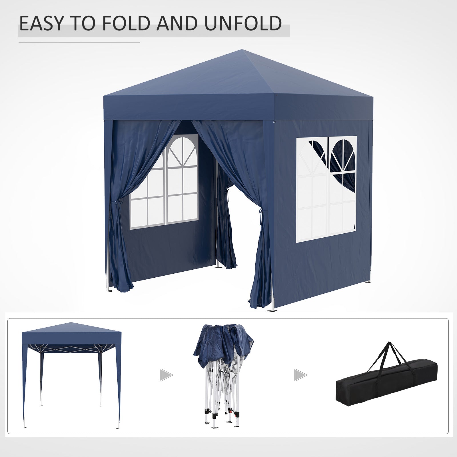 Outsunny 2x2m Garden Pop Up Gazebo Marquee Party Tent Wedding Awning Canopy W/ free Carrying Case + Removable 2 Walls 2 Windows