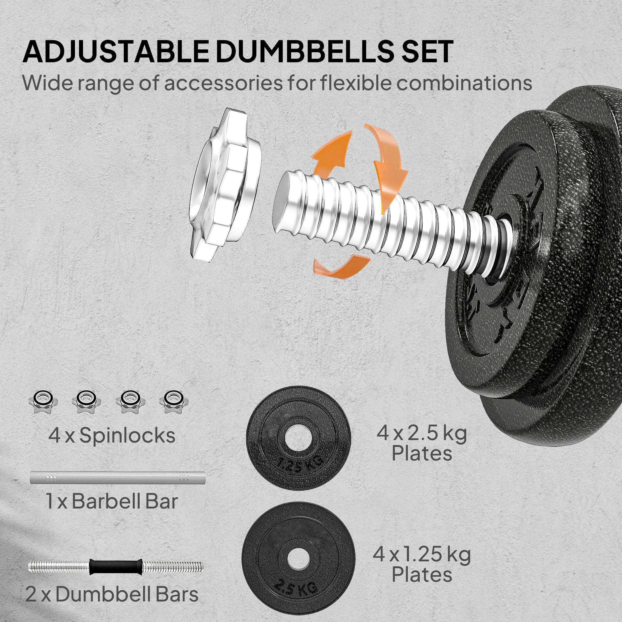 Kozy 2-in-1 Adjustable Dumbbells Set, 20kg Weights Dumbbells Set with Non-Slip Grip for Strength Training, Weight Lifting, Bodybuilding, Home Gym Workout Equipment for Men & Women