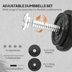 Kozy 2-in-1 Adjustable Dumbbells Set, 20kg Weights Dumbbells Set with Non-Slip Grip for Strength Training, Weight Lifting, Bodybuilding, Home Gym Workout Equipment for Men & Women