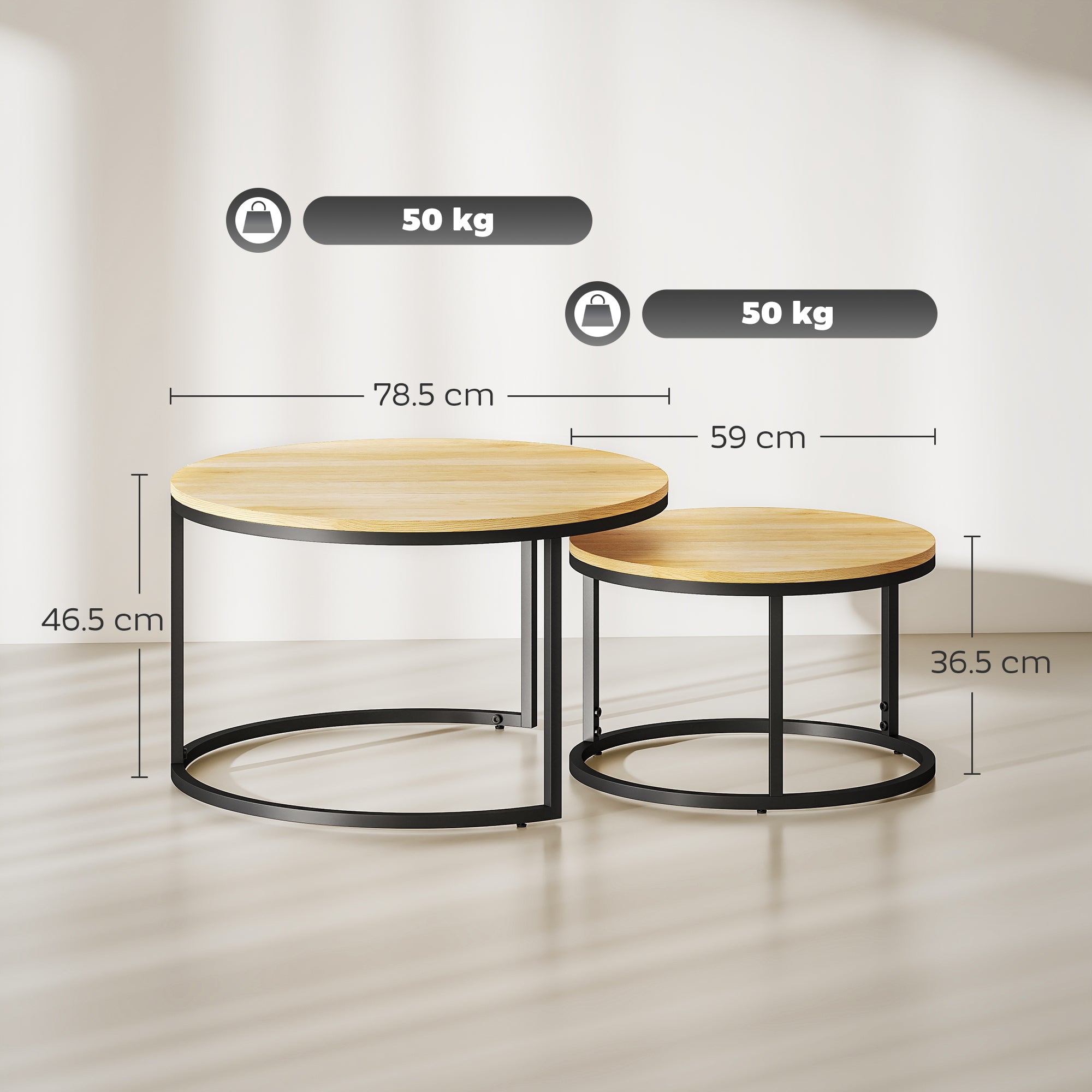 Kozy - Set of Two Wood-Effect Stacking Tables - Natural