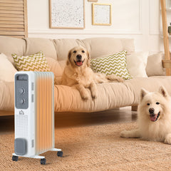 Kozy 2000W Oil Filled Radiator, 9 Fin, Portable Electric Heater with 3 Heat Settings, Safety Cut-Off and Wheels, White