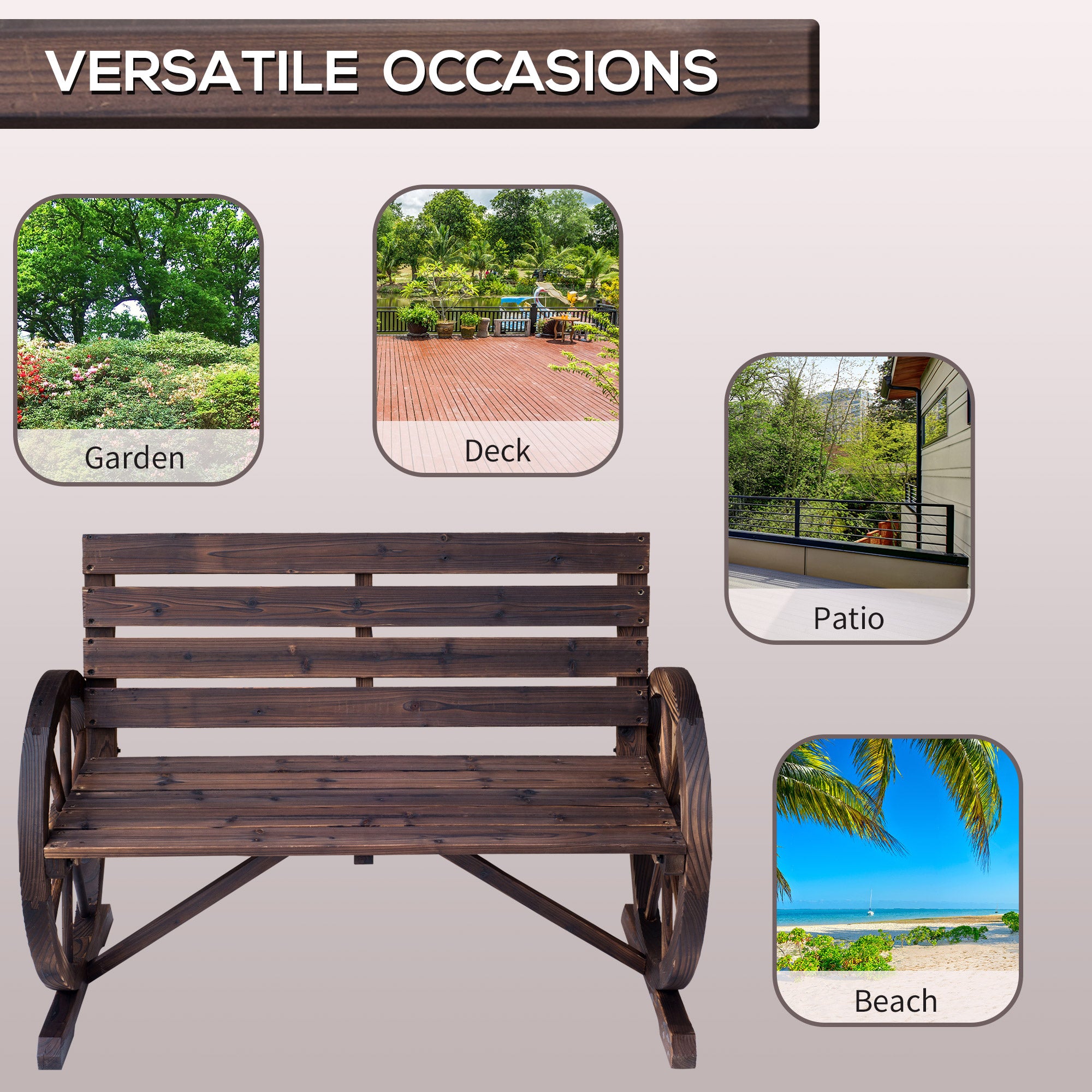 Kozy Fir Logs Love Seats with Wheel-Shaped Armrests, Large Load-Bearing Chair, Natural Wood Grain