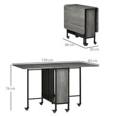 HOMCOM Mobile Drop Leaf Table Folding Kitchen Table Extendable Dining Table For Small Spaces With 6 Wheels & Storage Shelf | Aosom UK