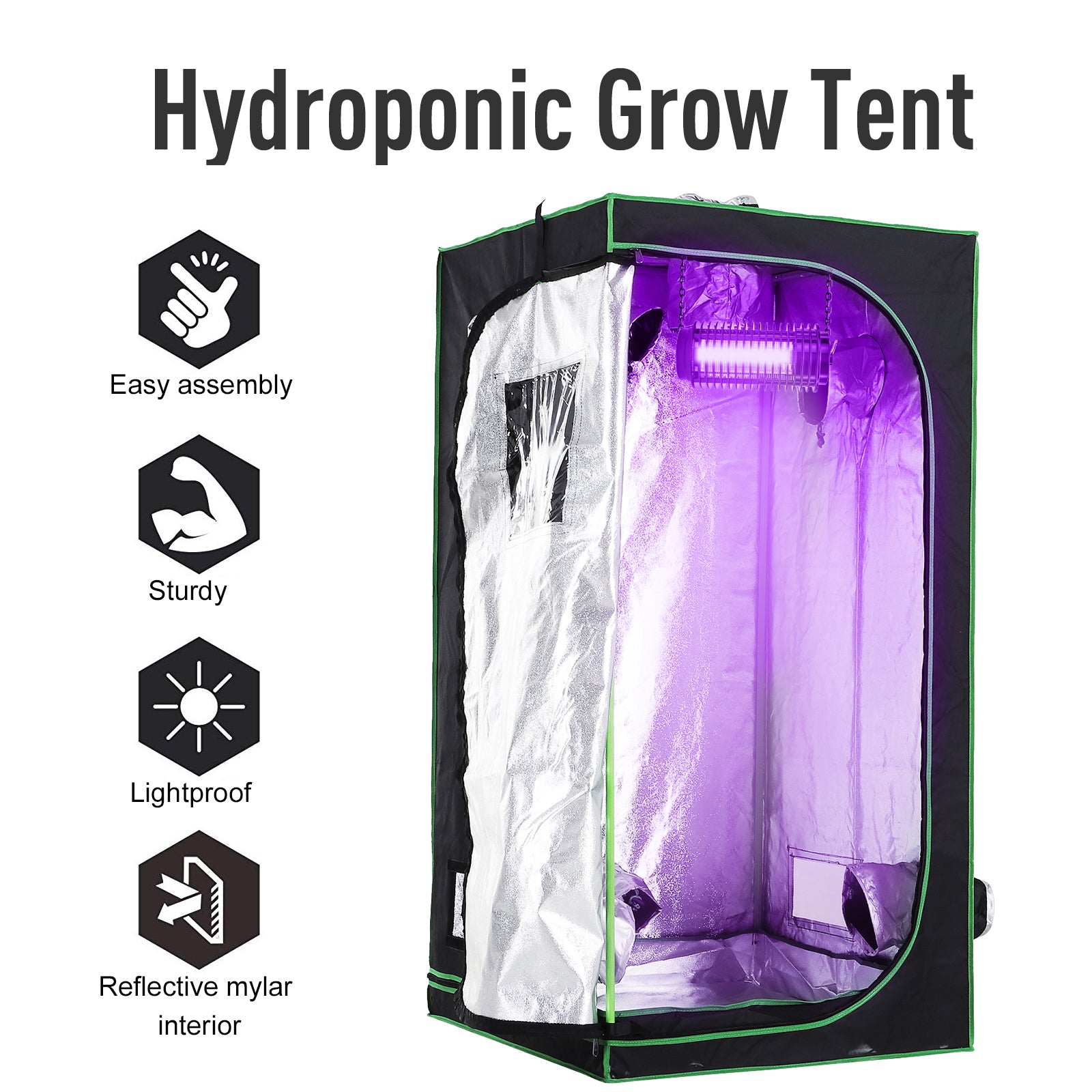 Kozy Grow Tent Reflective Mylar Hydroponic with Adjustable Vents and Floor Tray for Indoor Plant Growing, 80 x 80 x 160 cm (31.5" x 31.5" x 63")