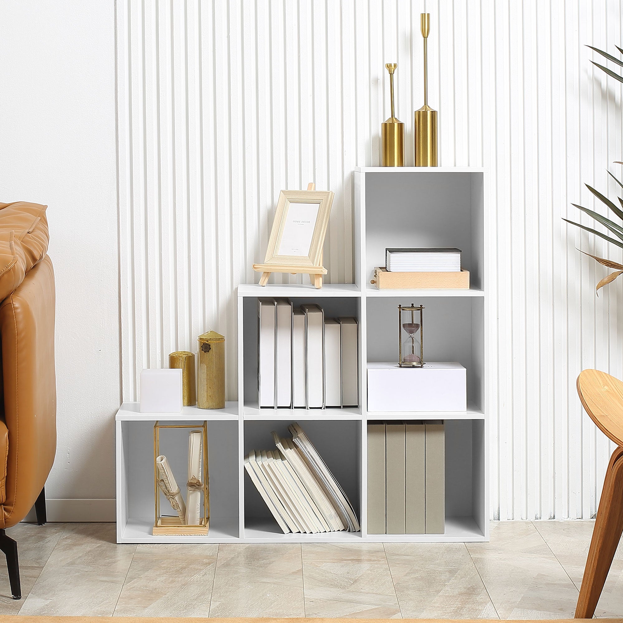 Kozy 3-tier Step 6 Cubes Storage Unit Particle Board Cabinet Bookcase Organiser Home Office Shelves - White