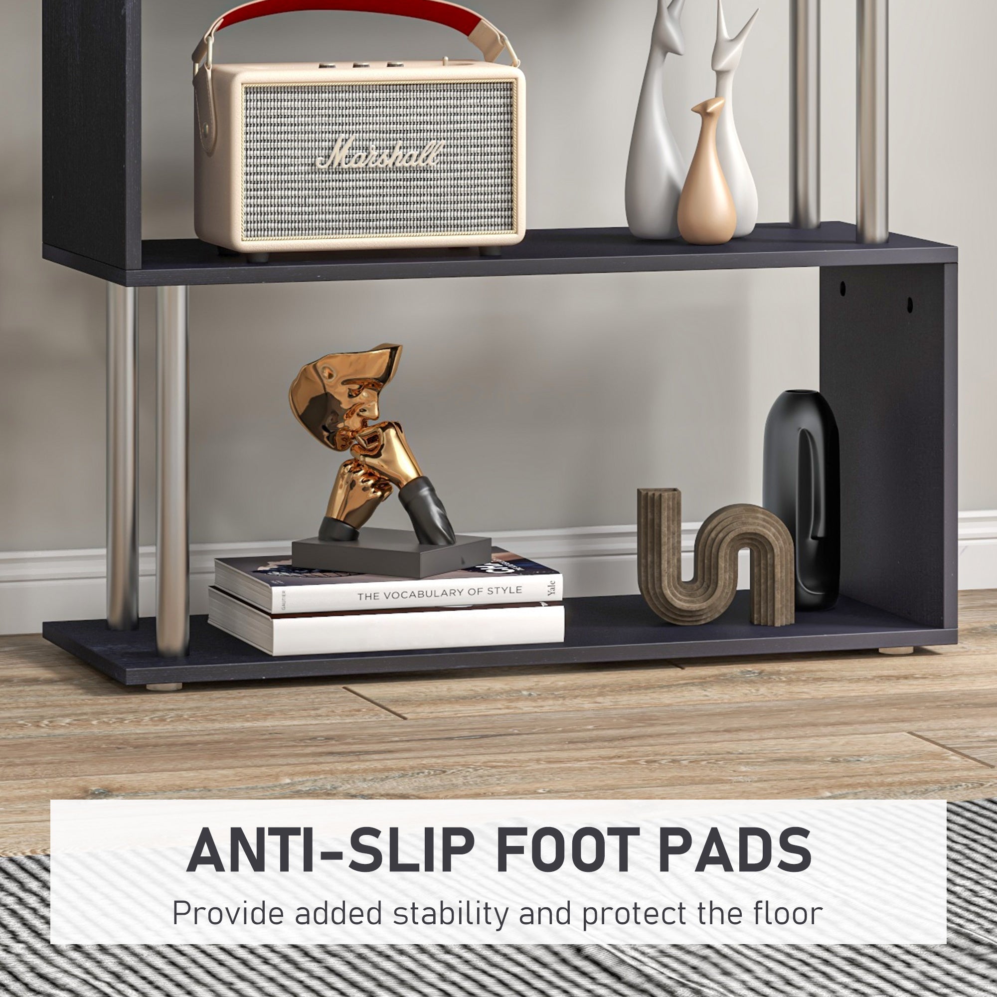 Kozy S Shape Bookcase, 5 Tiers Bookshelf, Modern Freestanding Storage Shelf for Home Office, Study, Living Room, 80 x 30 x 145cm Black