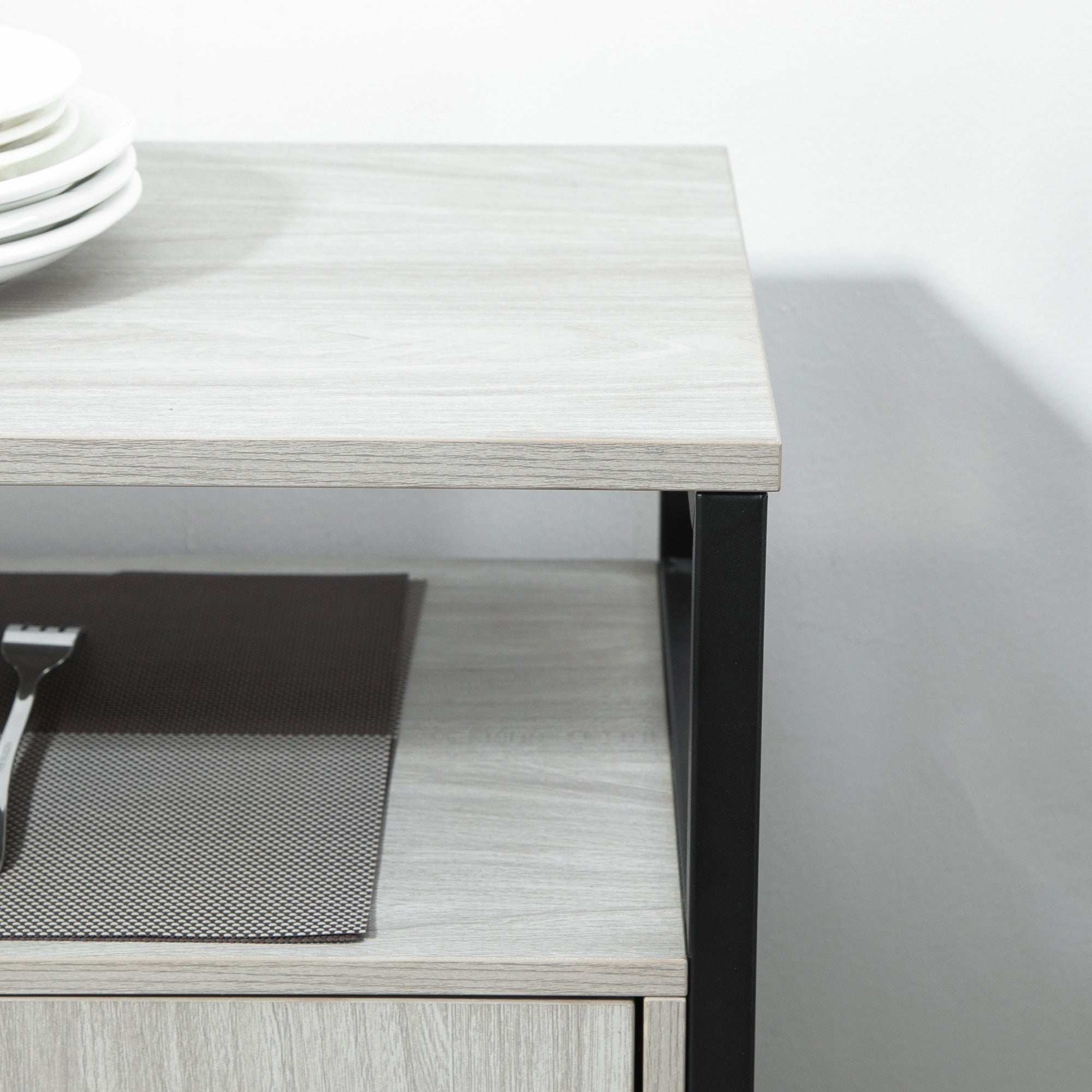 Kozy Modern Sideboard, Steel Frame Storage Cabinet with 2 Doors and Adjustable Shelves for Living Room, Hallway, Light Grey