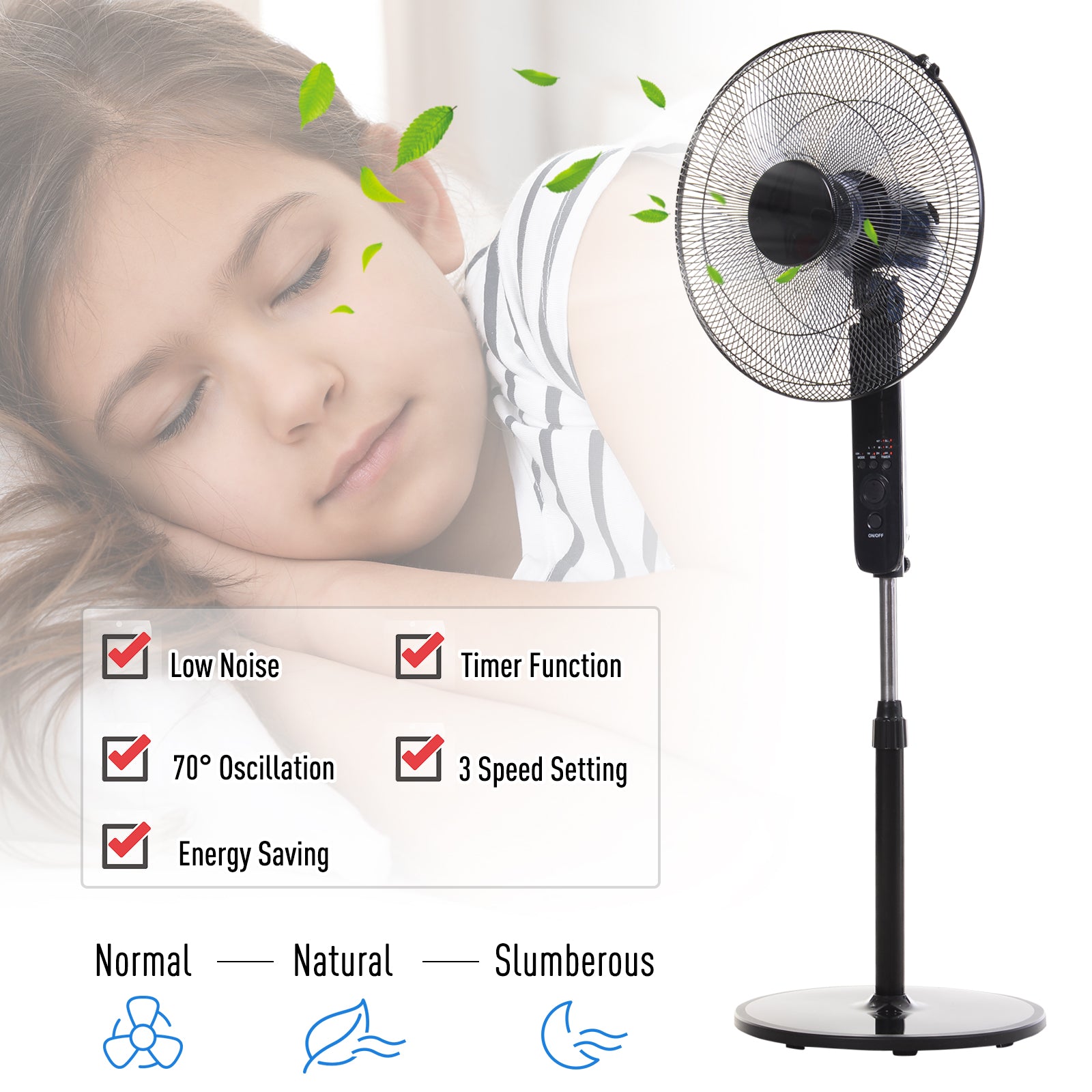 HOMCOM Oscillating Floor Fan W/ Remote Control