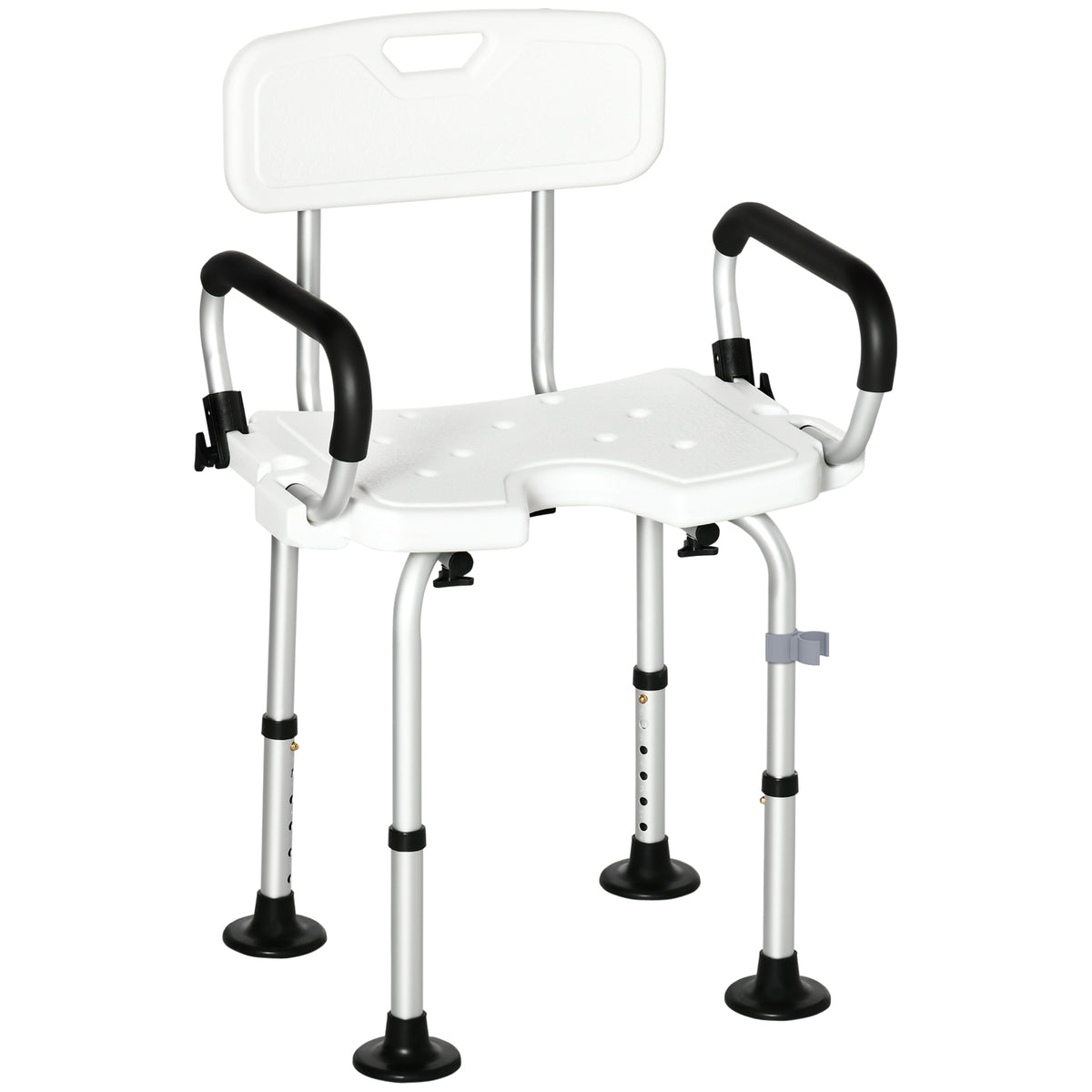 Kozy Shower Chair for the Elderly and Disabled, Height Adjustable Shower Stool with Back and Flipped Padded Arms, Suction Foot Pads, White