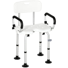 Kozy Shower Chair for the Elderly and Disabled, Height Adjustable Shower Stool with Back and Flipped Padded Arms, Suction Foot Pads, White