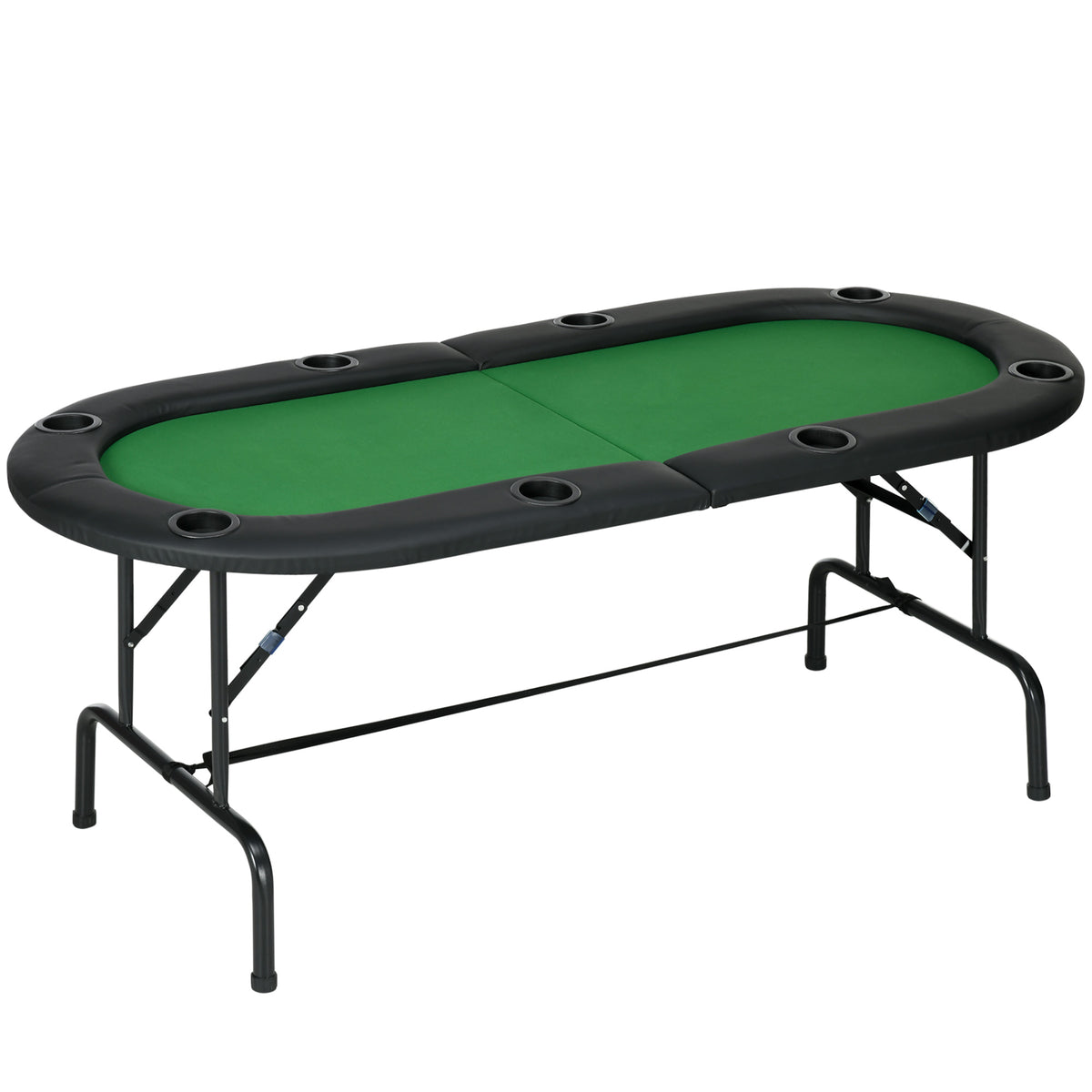 Kozy 8 Player Folding Poker Table, Oval Portable Blackjack Casino Table with Cup Holder, Felt Top and Metal Base, 183 x 82 x 75cm, Green and Black