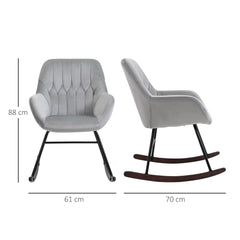 HOMCOM Rocking Chair Reading Accent Armchair with Steel Frame Sponge Padded for Living Room, Dining Room, Office, Balcony, Grey and Black | Aosom UK