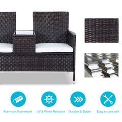 Kozy 2-Seater Rattan Chair Furniture Set W/ Middle Tea Table-Brown