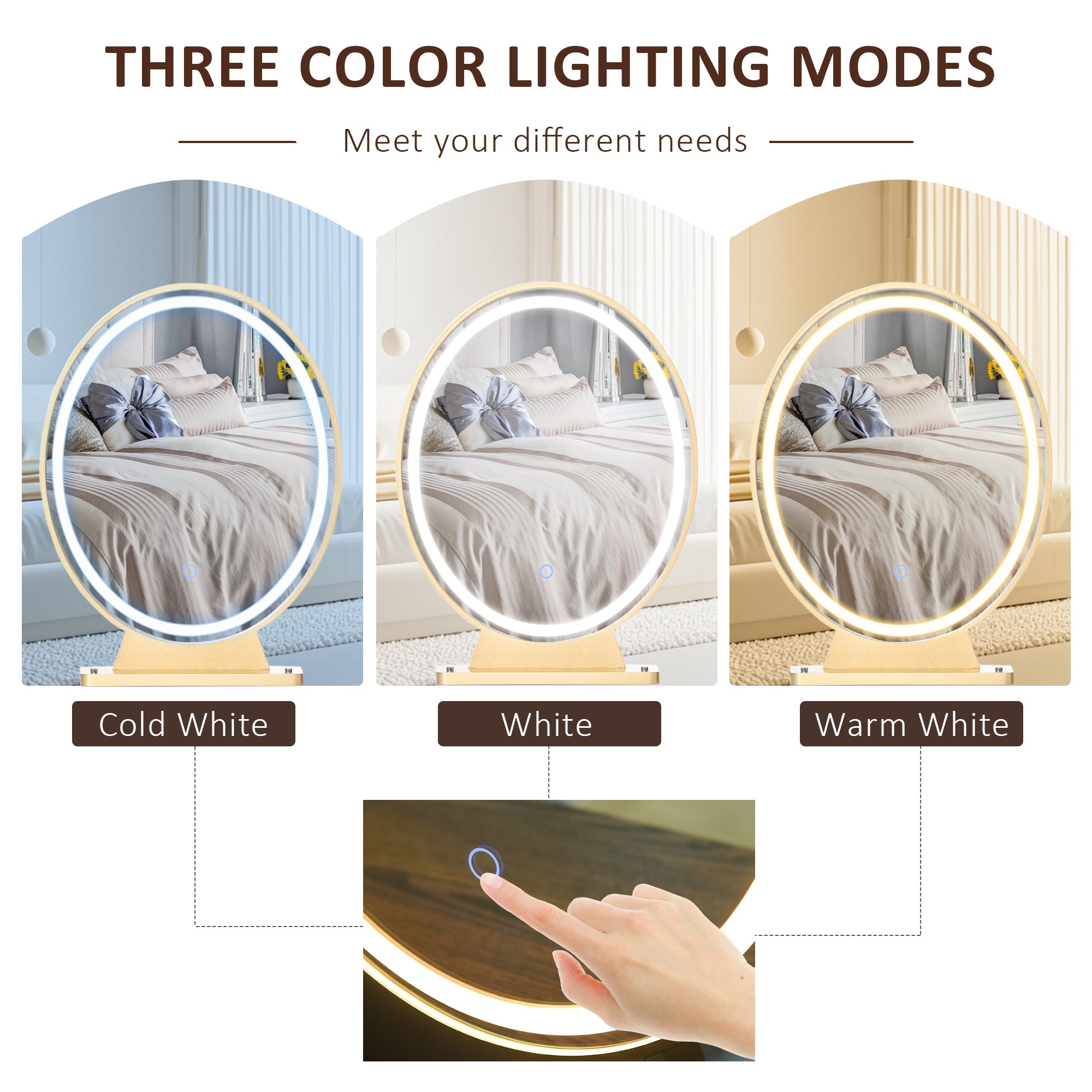 Kozy Dressing Table with LED Mirror and Cushioned Stool, Vanity Desk with Acrylic Lipstick Holder and 2 Drawers, Makeup Table for Bedroom, White