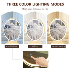 Kozy Dressing Table with LED Mirror and Cushioned Stool, Vanity Desk with Acrylic Lipstick Holder and 2 Drawers, Makeup Table for Bedroom, White