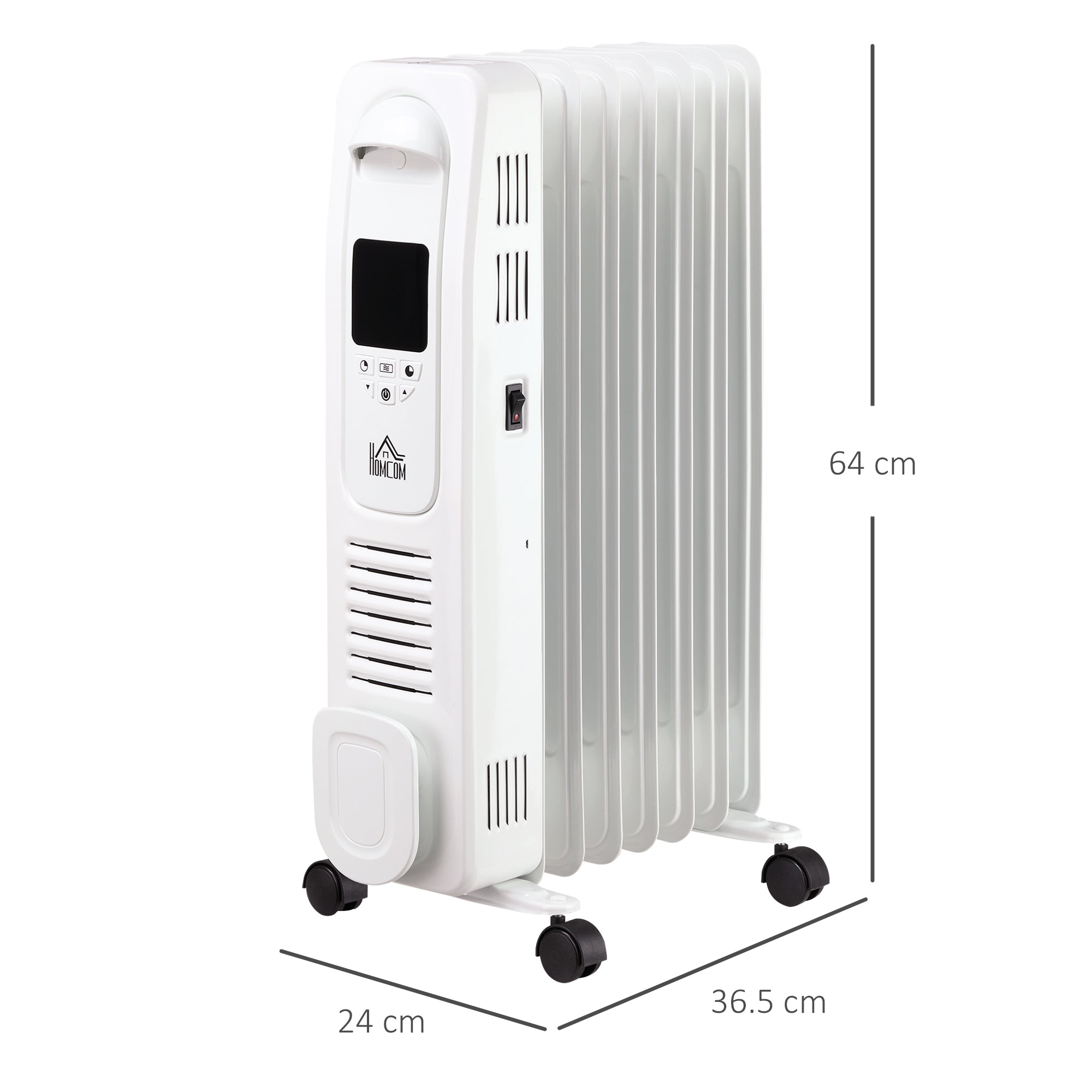 Kozy 1500W Digital Oil Filled Radiator, 7 Fin, Portable Electric Heater with LED Display, Built-in Timer, 3 Heat Settings, Safety Cut-Off and Remote Control, White