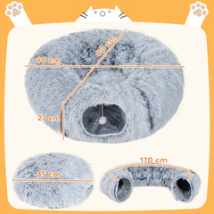 Kozy - 2-in-1 Donut Cat Tunnel with Washable Bed, Play Tunnel Bed with Toy Ball and Door Hole for Indoor Cats, Light Grey