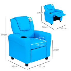 Kozy Kids Recliner Chair, PU Leather with Adjustable Backrest, Footrest, Padded Headrest, Blue