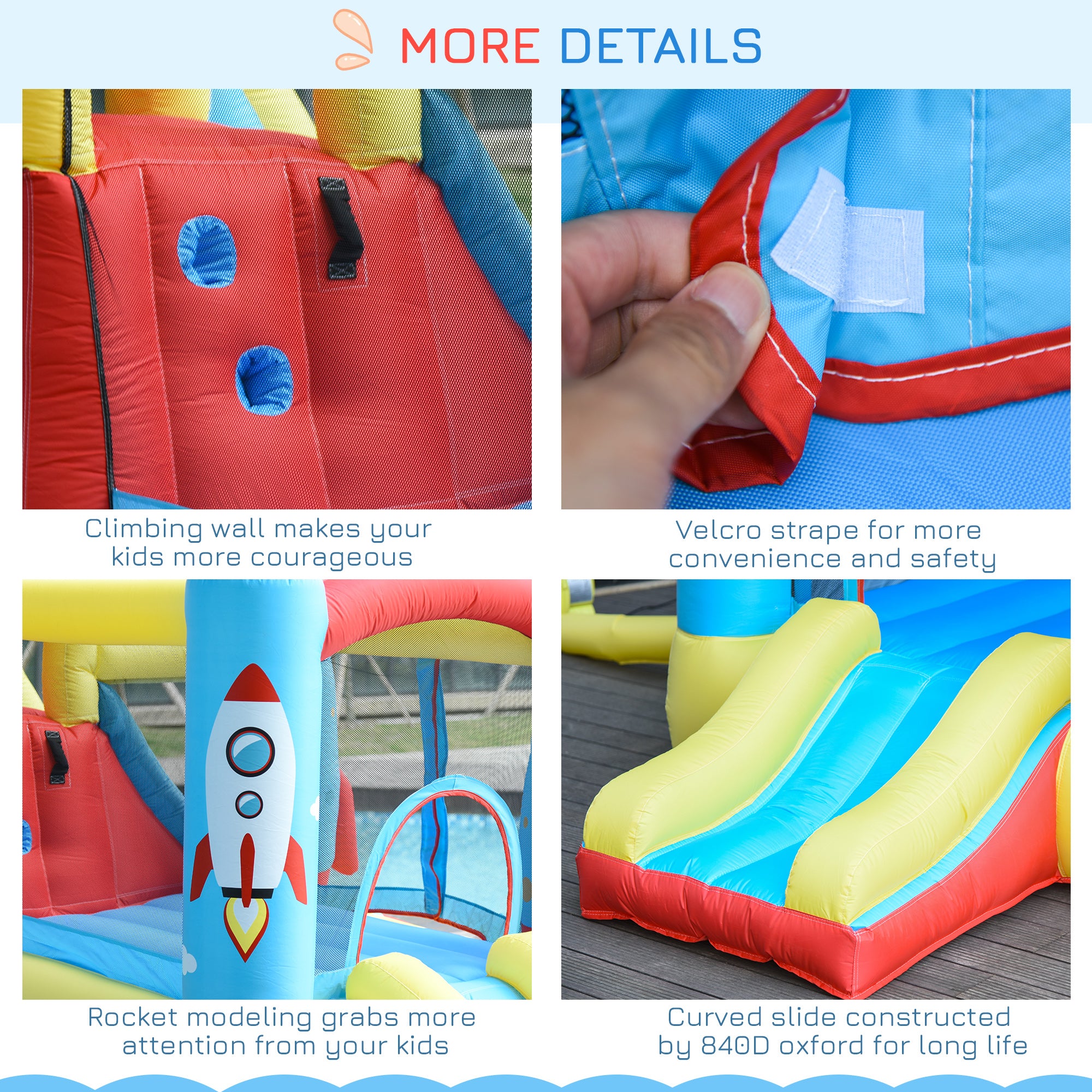 Kozy Bounce Castle Inflatable Trampoline Slide Pool Rocket Design 3.4 x 2.8 x 1.85m