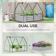 Kozy Raised Garden Bed with Greenhouse, Steel Planter Box with Plastic Cover, Roll Up Window, Dual Use for Flowers, Vegetables, Fruits and Herbs, 127L x 95W x 92H cm, Clear